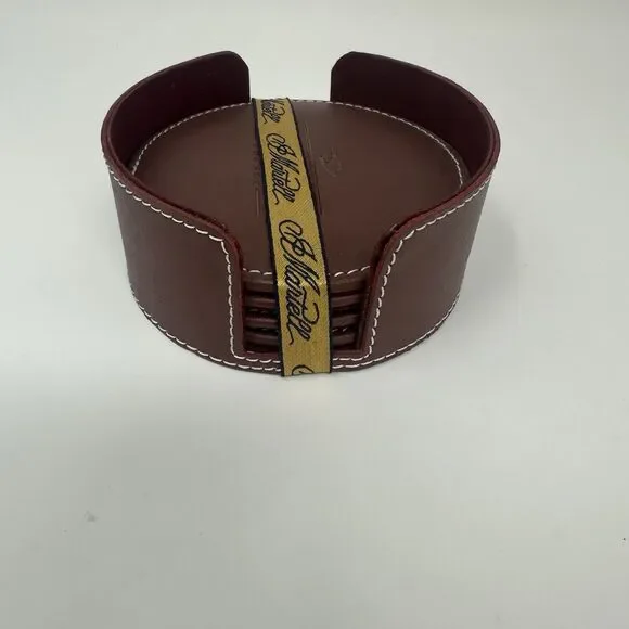 Martell Cognac Set Of 4 Leather Reusable Coasters With Case Holder Brown - Picture 4 of 7